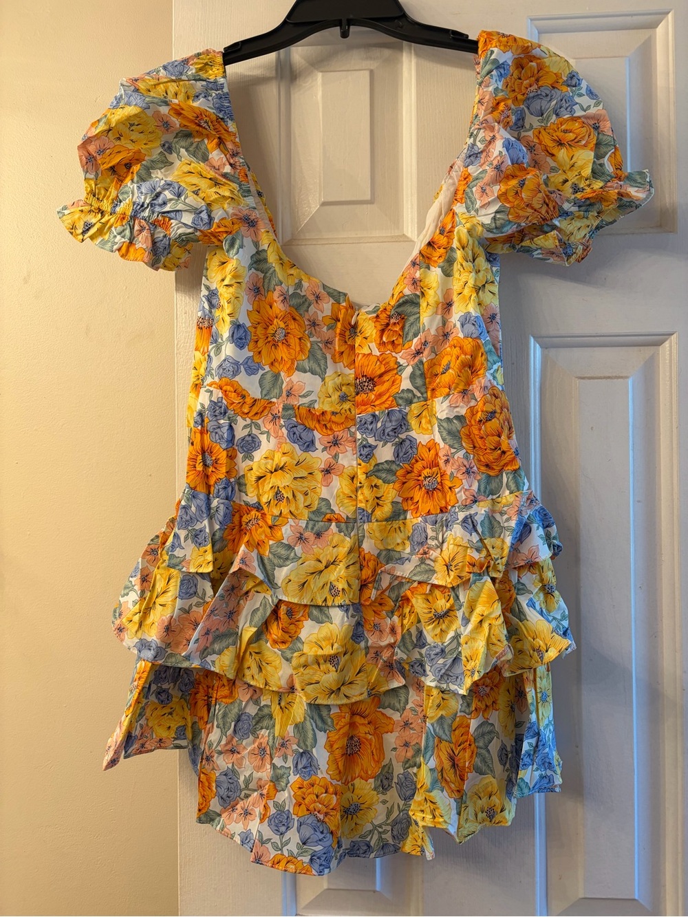 Floral Ruffle Puff-Sleeve Women’s Romper